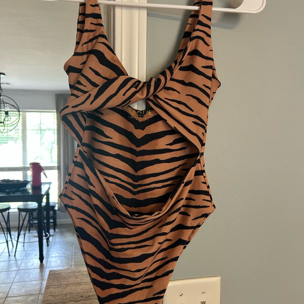 Skatie Brown and Black Tiger Stripe One-Piece Swimsuit